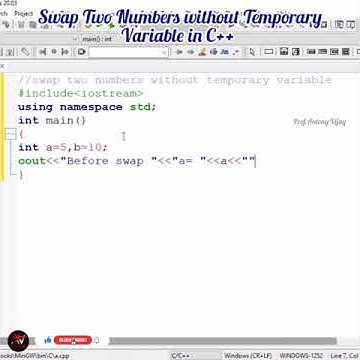 Swap Two Numbers without Temporary Variable in C++ Programming | Prof ...