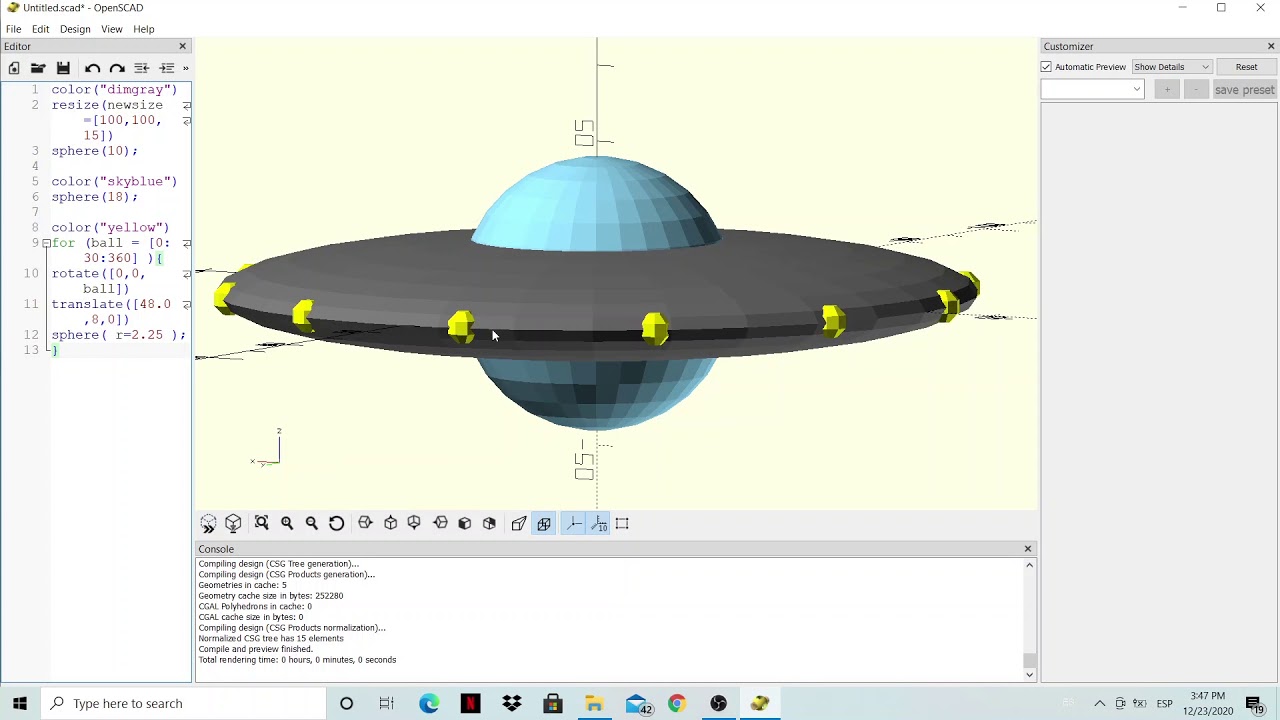 How to make an UFO on Openscad, Basic Openscad tutorial for biginners ...