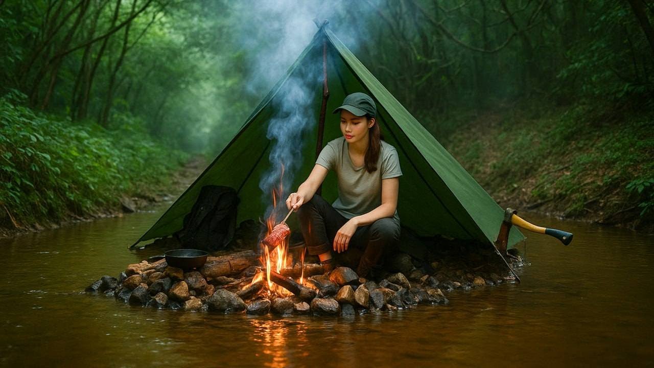 48h alone in survival tent - Create a campsite for survival - YouTube