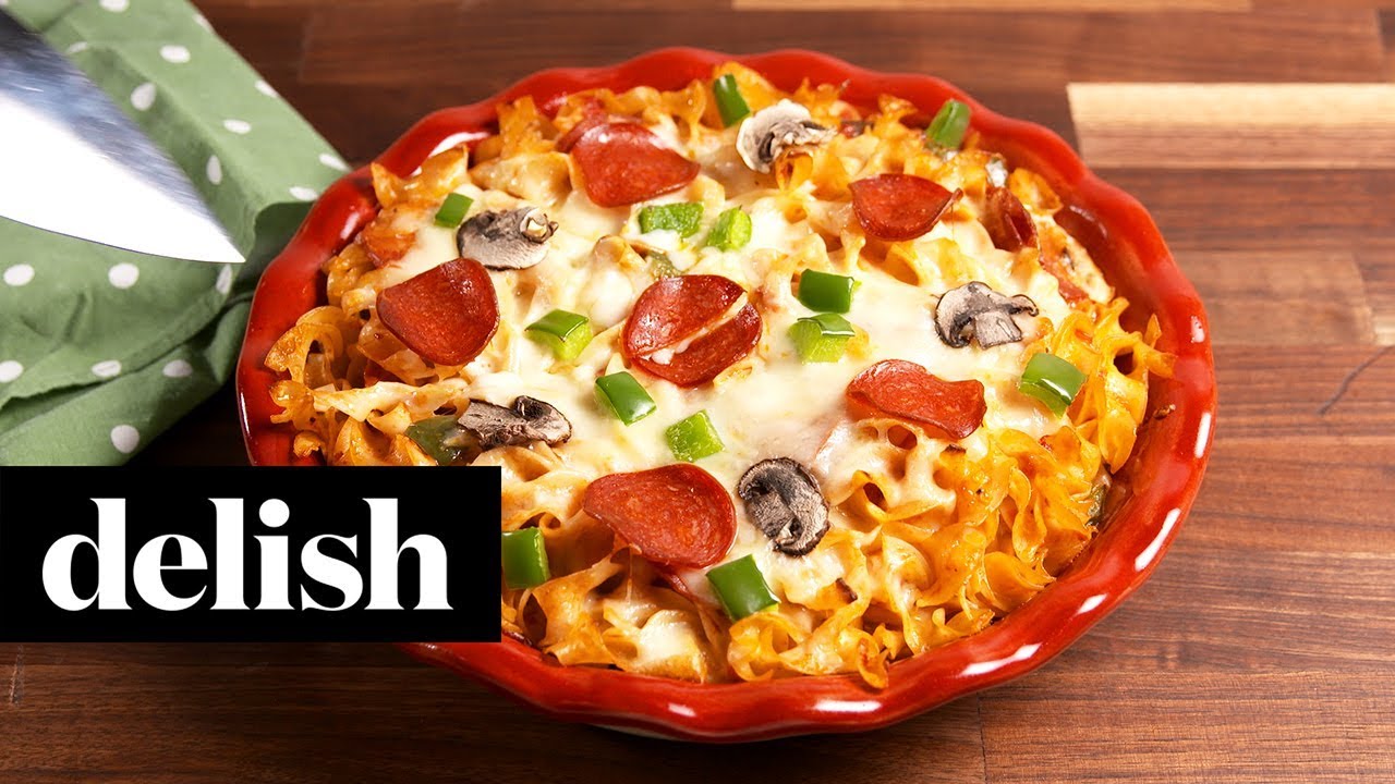 Cheesy Noodle Pizza | Delish + No Yolks - YouTube