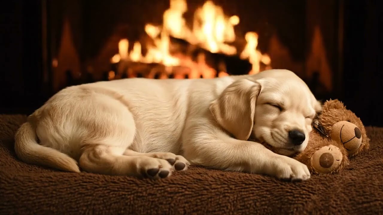 Relaxing Music For Dog 💤 Fall Asleep Instantly with This Cozy Puppy Fireplace Scene