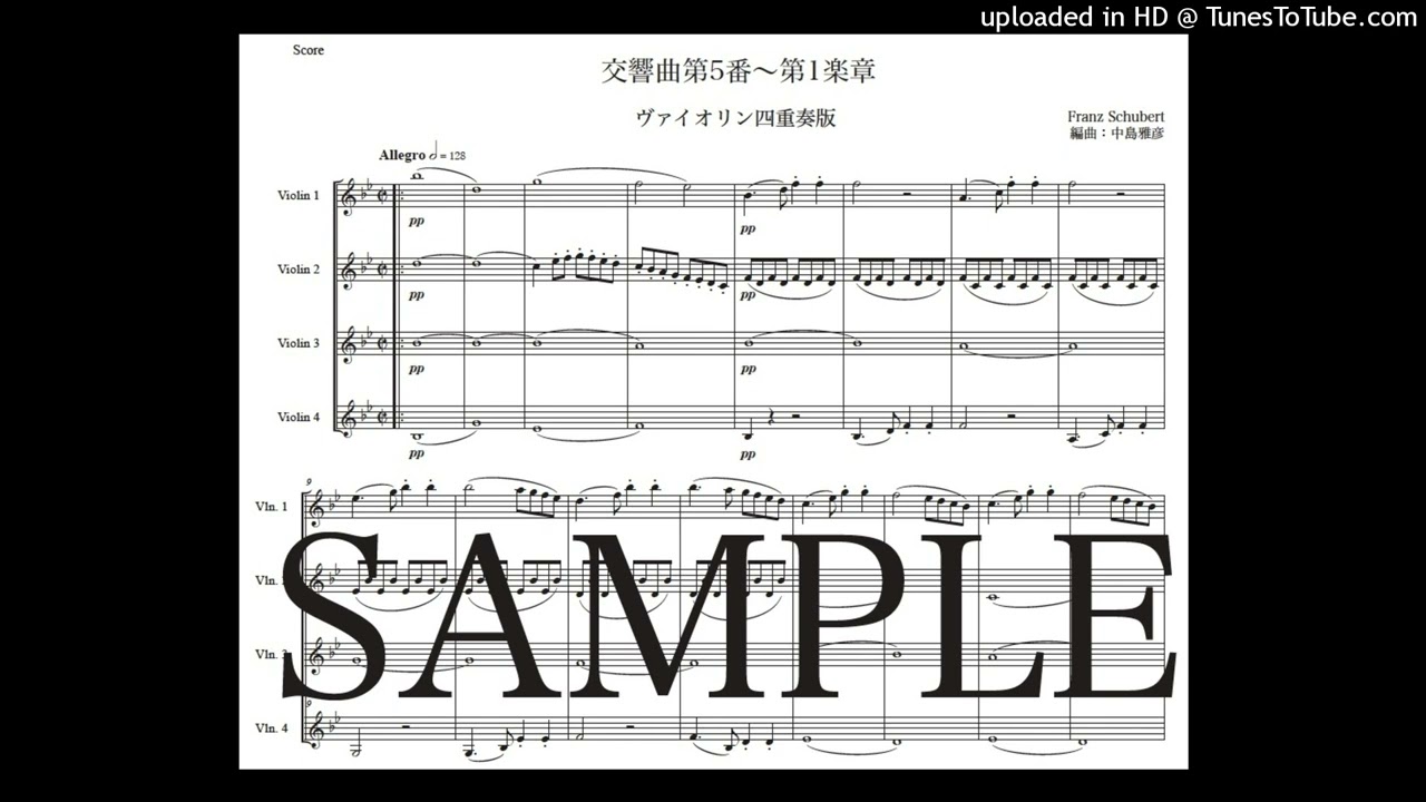 シューベルト「交響曲第5番〜第1楽章」ヴァイオリン四重奏版（編曲
