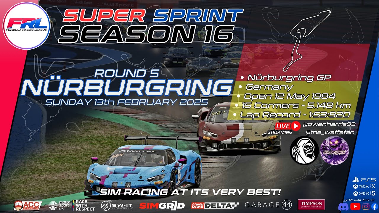 Formula Racing League | Super Sprint Sunday | S: 16 Rd: 5 | Nurbergring ...