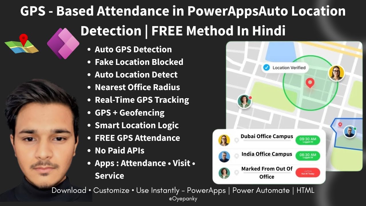 GPS - Based Attendance in PowerAppsAuto Location Detection | FREE Method In Hindi