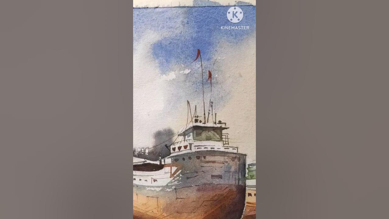 learn Watercolor painting. how to paint ship 🚢 .shorst youtubeshorts