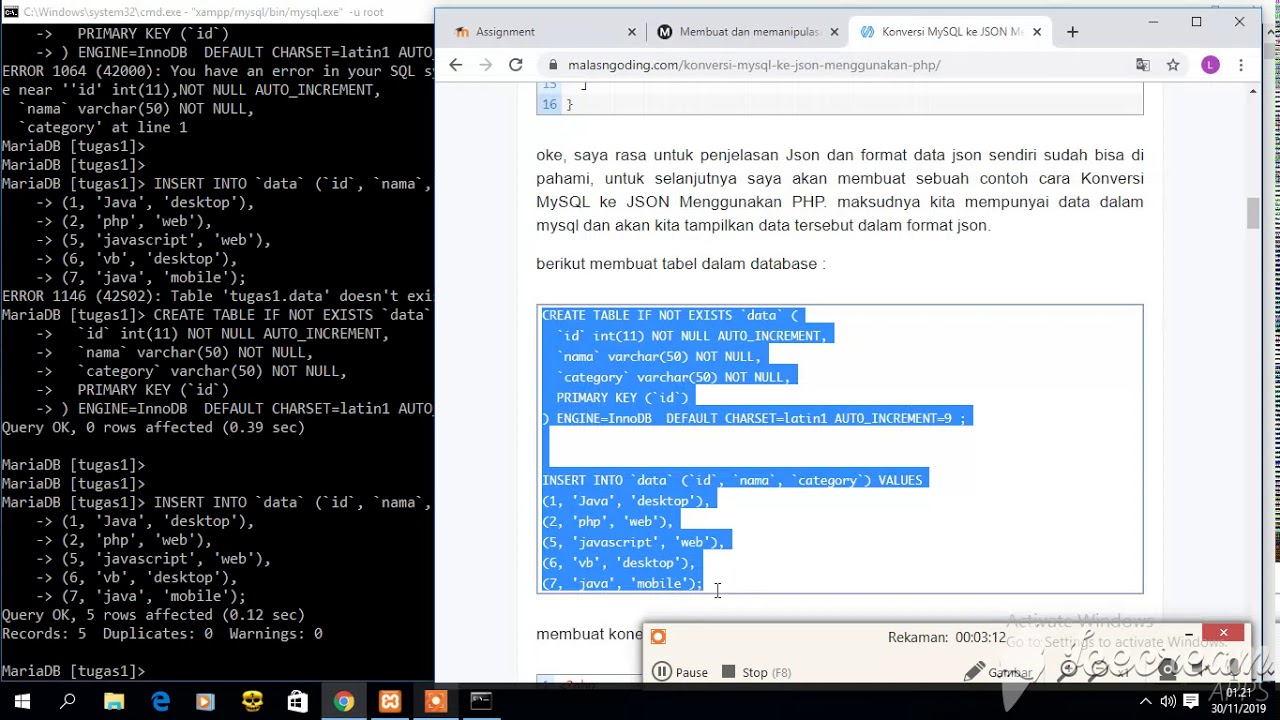 belajar membuat json di php - YouTube