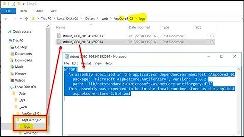 Asp Core 2: error log folder Error 500.29 and -2147024893