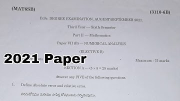ANU 6th sem maths 2021 question paper Numerical Analysis 2021 Question paper #degreeexamspreparation