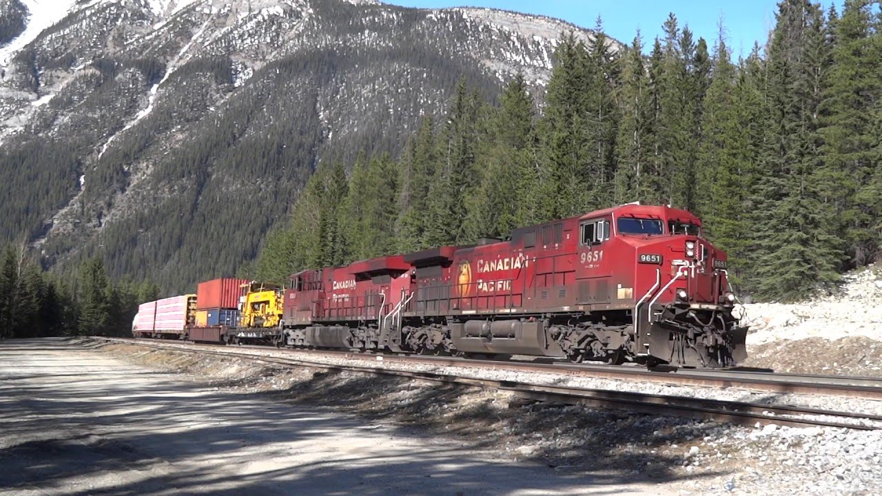 Steep grade pulling hard CP Rail Laggan Subdivision east of Field BC