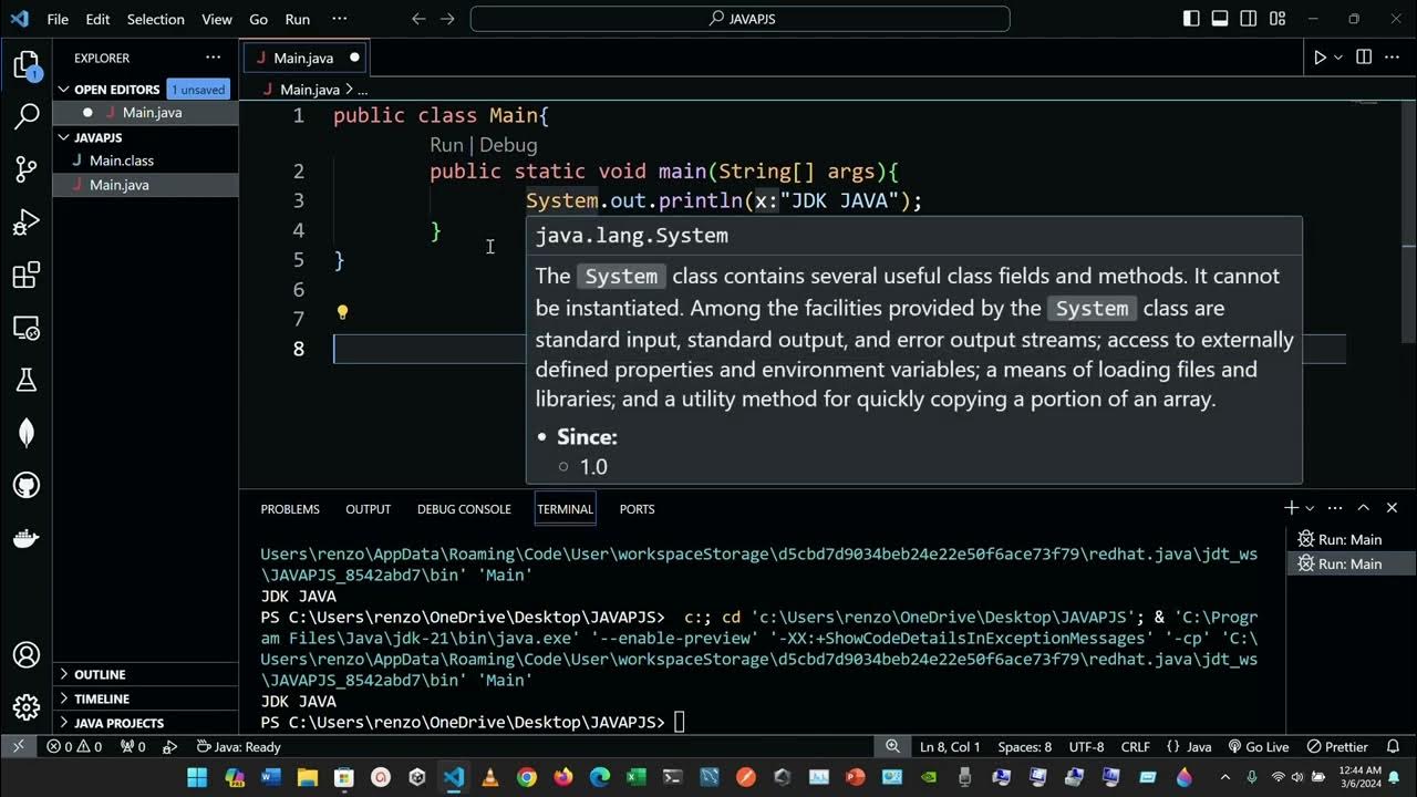 Declaring a Class, a Method, and performing Output with System.out ...
