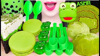 ASMR GREEN FOODS *EDIBLE SPOON, BUBBLE TEA, APPLE GUMMY 녹차 먹는 숟가락, 사과 젤리, 크롱 초콜릿 먹방 JANE ASMR 제인