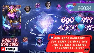 How Much Diamonds For Saber Limited Epic Skin Onimaru In Revamped Lucky Box Event Mlbb