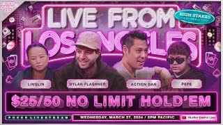 Linglin, Pepe, Action Dan & Dylan Flashner Play $25/50/100 No Limit Hold'em - Commentary by Charlie