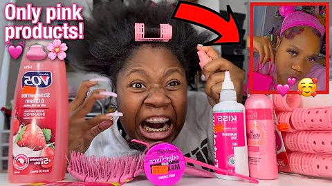 Doing my Damage hair Only Using PINK hair Products!