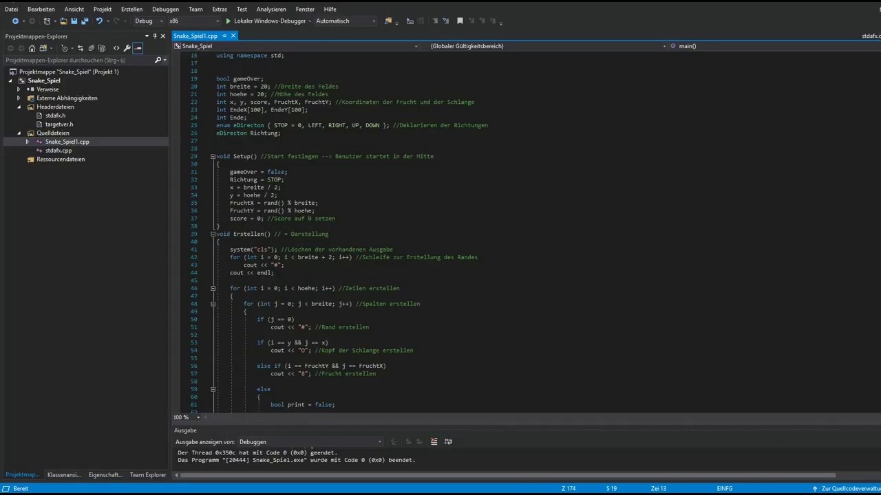 Spiel Snake in C++ (Visual Studio 2017) YouTube Spiel Snake in C++ (Visual Studio 2017) YouTube