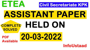 ETEA Assistant Past Paper PDF (Complete Solved)  | ETEA Police Assistant Past Papers | InfoUstaad