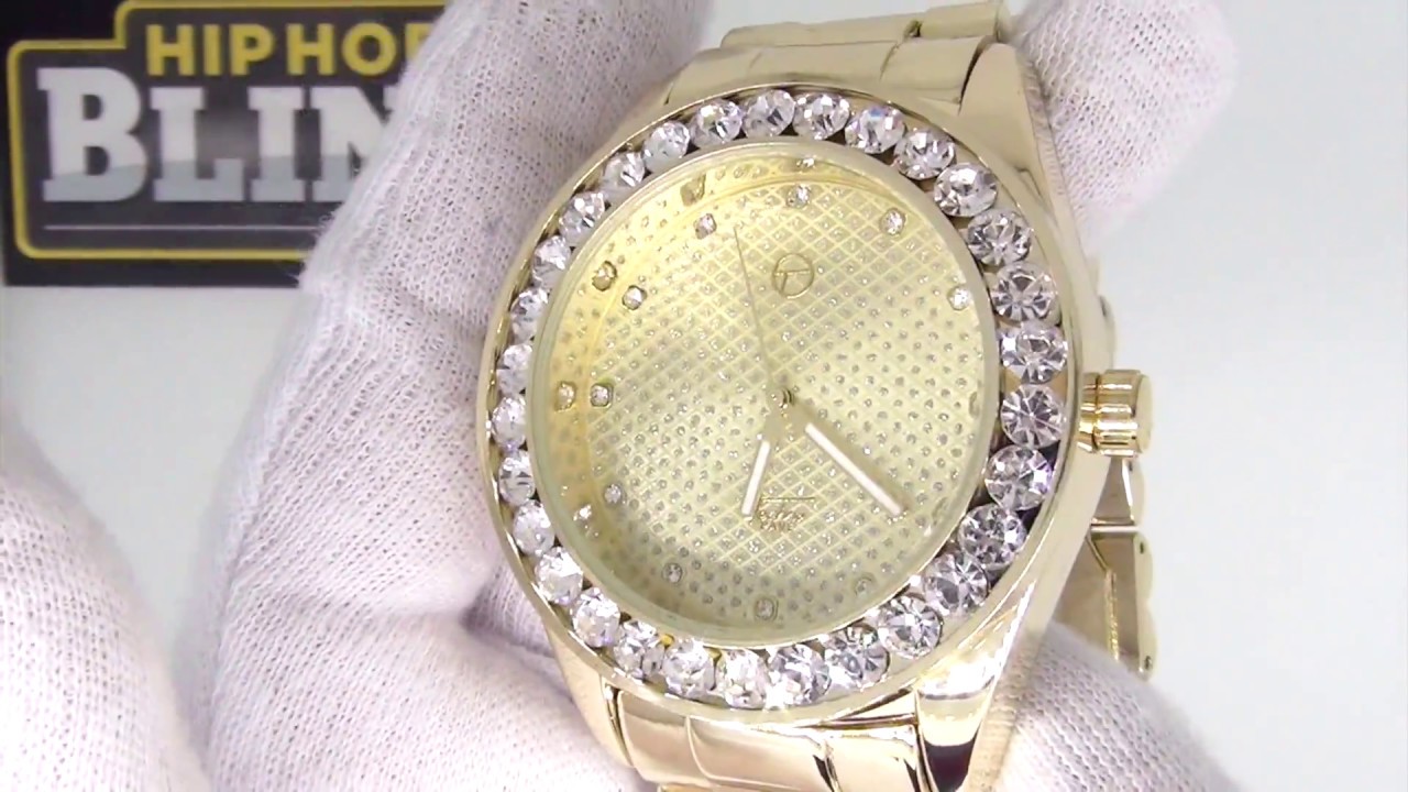 gold techno pave watch