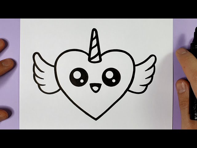 HOW TO DRAW A CUTE UNICORN HEART EMOJI WITH WINGS - HAPPY DRAWINGS class=