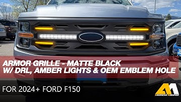 American Modified 24+ Armor Grille w/ DRL, Amber Lights & OEM Emblem Hole For F150 TREMOR Display