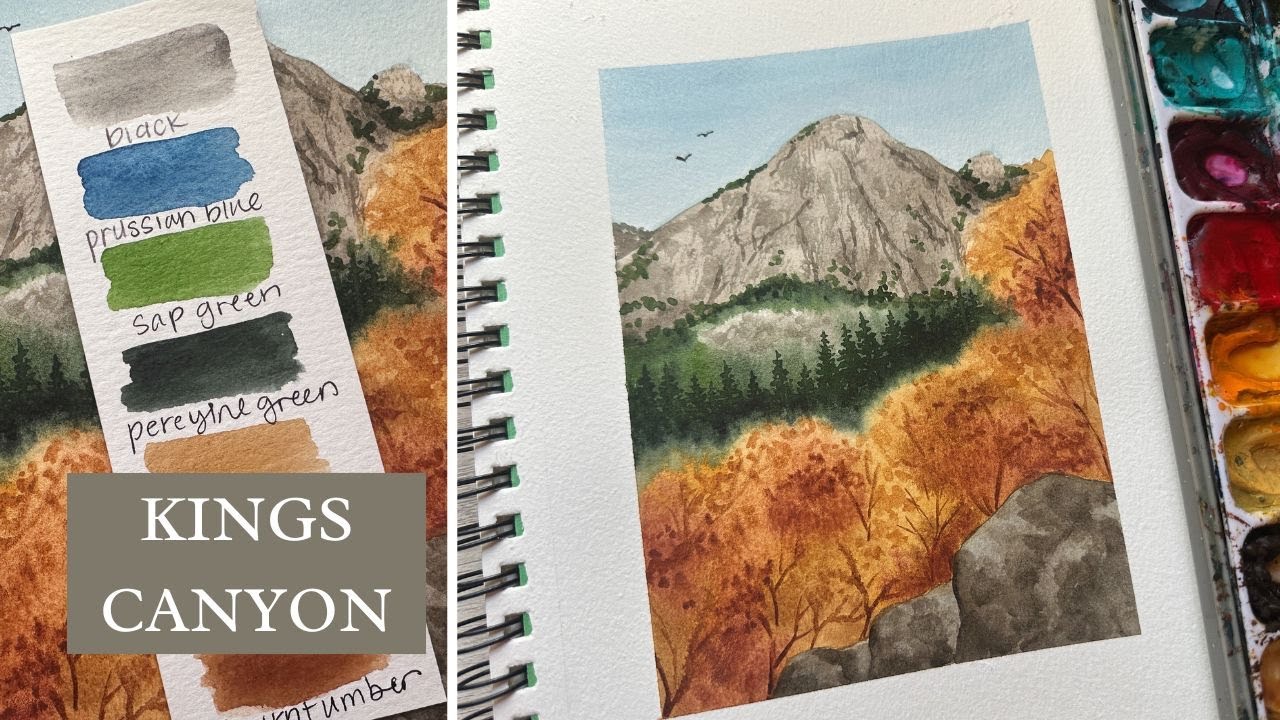 WATERCOLOR Kings Canyon TUTORIAL | Landscape Painting | National Park Art Demo in the FALL Season