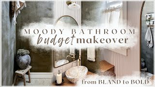 SMALL BATHROOM MAKEOVER on a budget! renovating our powder bath into a bold, moody, vintage bathroom