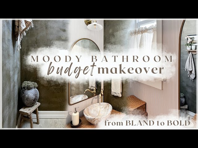 SMALL BATHROOM MAKEOVER on a budget! renovating our powder bath into a bold, moody, vintage bathroom class=