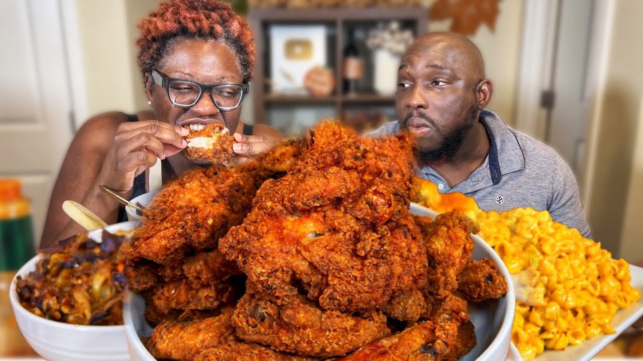 THE CRUNCH IS CRAZY! | SUNDAY DINNER| FRIED CHICKEN| MAC & CHEESE| CABBAGE | MUKBANG EATING SHOW!