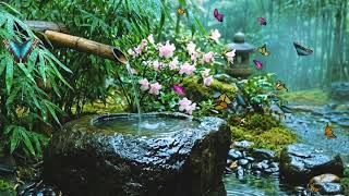 Bamboo Water Fountain & Birds Singing 🌿 Peaceful Garden Ambience