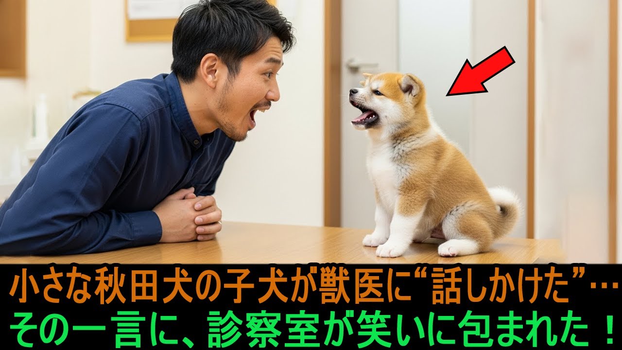 小さな秋田犬の子犬が獣医に“話しかけた”…その一言に、診察室が笑いに包まれた！