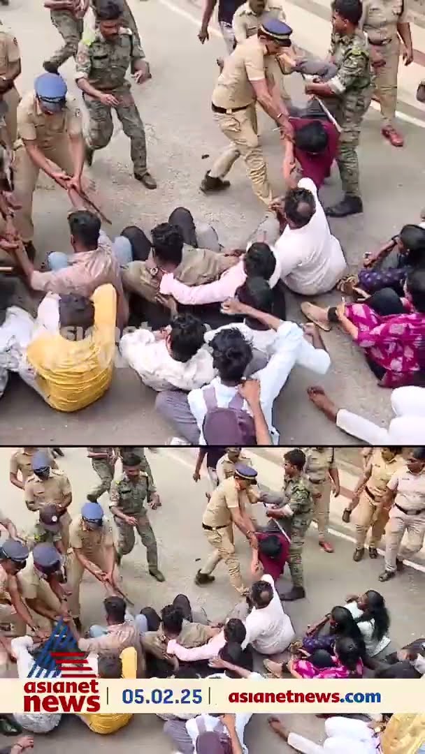 കേരള സർവകലാശാലയിലെ SFI പ്രതിഷേധം, പ്രവർത്തകരെ അറസ്റ്റുചെയ്ത് നീക്കി പൊലീസ്