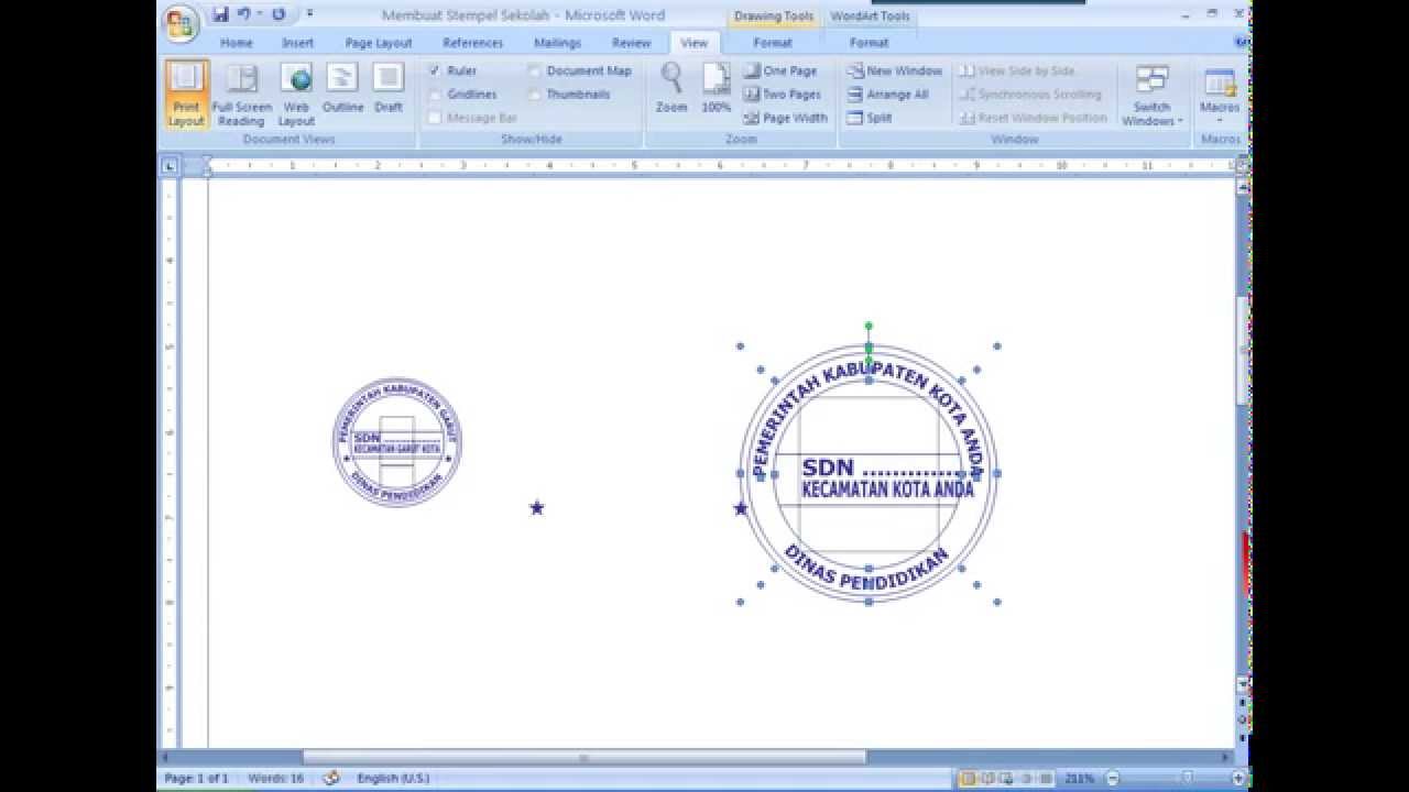 Membuat Logo Stempel Sekolah dengan Microsoft Word - YouTube