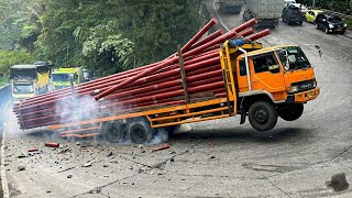 NGERI !!! DETIK DETIK MUATAN TRUK NYARIS JATUH, Hari Tersulit Truk Super Panjang di Sitinjau Lauik