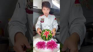 Carve The Watermelon Rind Into A Beautiful Peony Flower