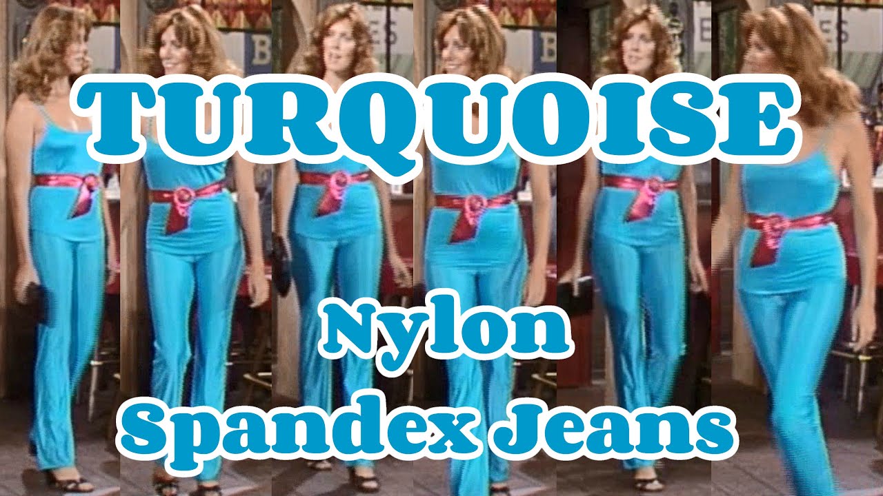 TURQUOISE (& BLACK) Nylon Spandex Disco Pants Rock Jeans 