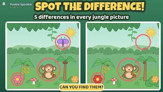 Spot the Difference 🔍 Jungle Mind Game for Kids | Find 5 Differences | Pookie Spookie Kids