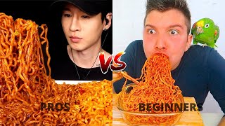 beginners vs pros eating foods.