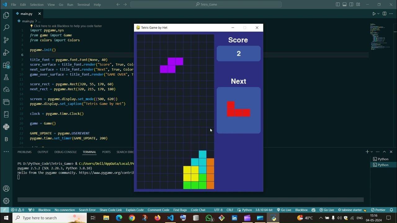 Tetris Game with Python | Pygame | Easy for Beginners - YouTube