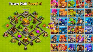 Max - Town Hall 4 Base vs All Normal and Super Troops ! ( part 2 ) - Clash of Clans