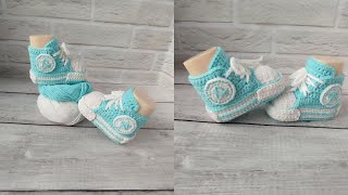 картинка: Вязаные пинетки кедики крючком для новорожденых, booties sneakers crochet for newborns