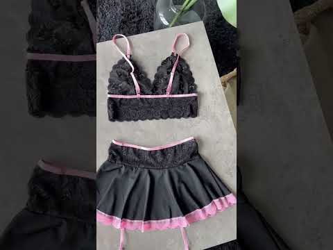 Еротичний мереживний жіночий комплект для рольових ігор у білому та чорному кольорі, видео 2