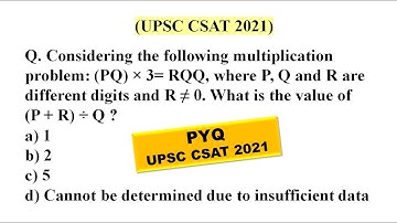 Considering the following multiplication problem: (PQ) × 3= RQQ, where | UPSC CSAT PYQ SERIES - 2021