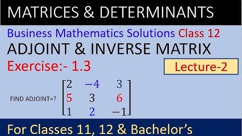 Adjoint & inverse of matrix solutions | Business mathematics class 12 solutions | solutions of Ex1.3