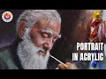 Secret of portrait painting in acrylic  old men with beard acrylic portrait by debojyoti boruah