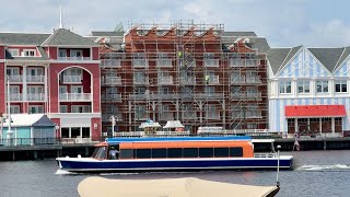 4K view of construction at The Cake Bake Shop, Blue Ribbon Corn Dogs and Boardwalk Inn.