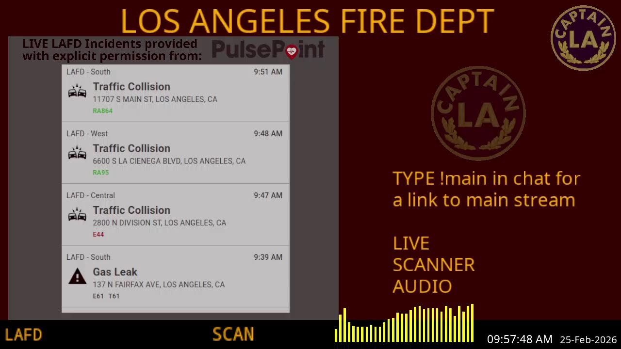 LAFD - *LIVE* Los Angeles Fire Department SCANNER Radio // FIRE & EMS // 24-Feb-2026 // LA CAPTAIN