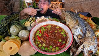 น้ำพริกกะปิ ปลาทูทอด ไข่เจียวชะอม ผักลวกนาบผักบุ้งลำแต๊ๆ-04-05-2024-