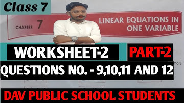 DAV Class 7th Maths Linear Equations in One Variable Worksheet 2 | Linear Equations in One Variable