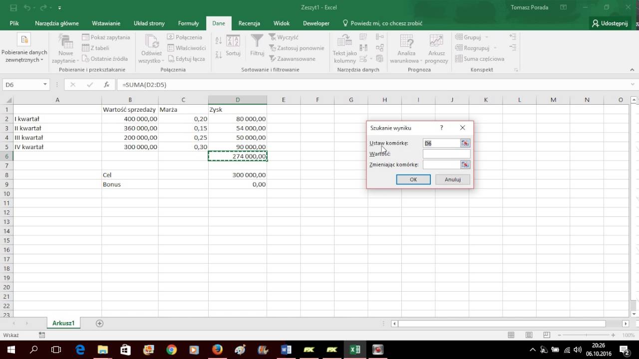 Excel - Szukaj wyniku - YouTube