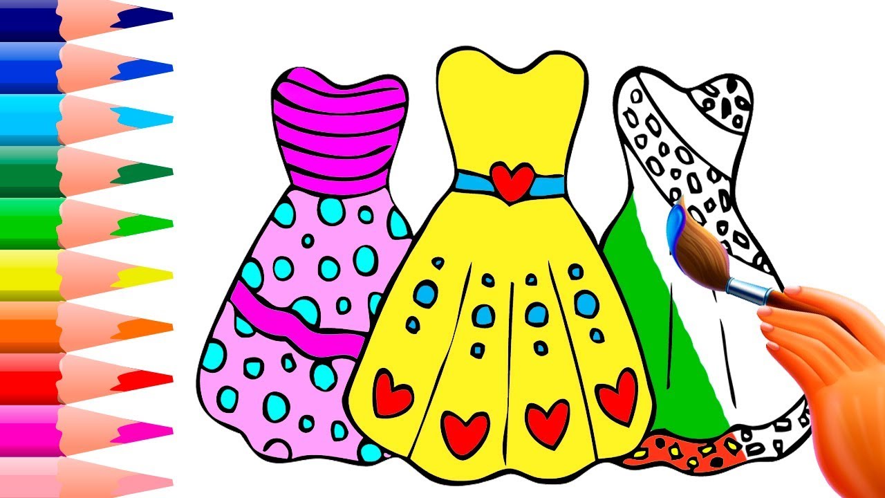 Coloring Book How to color Beautiful Dresses - YouTube