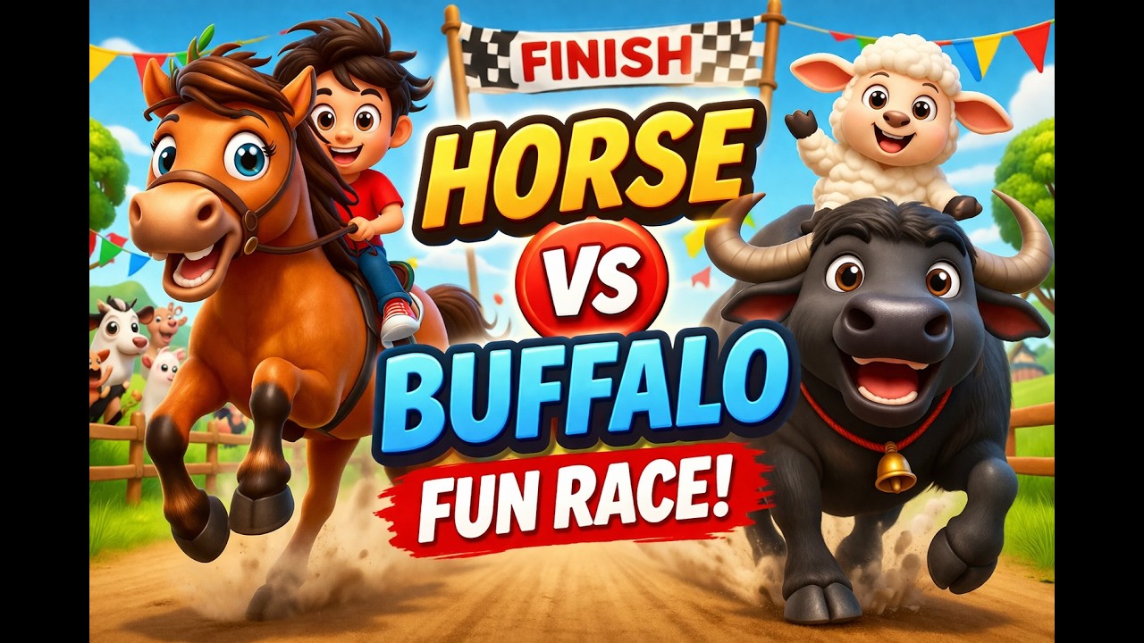 Silly Races Horse vs Buffalo Fun Race 🐎🐃 | Funny Animal Song for Kids - YouTube